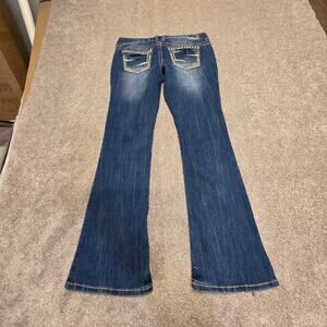 Bootcut Flare Destroyed Denim Distressed Embroidered Amethyst Jeans Sz 11